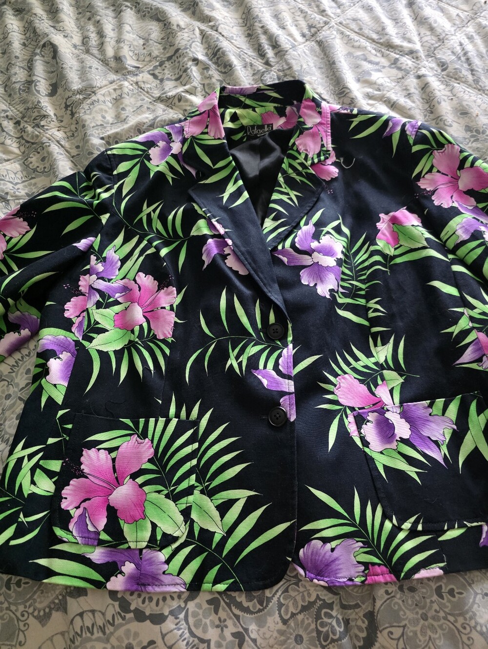 New Rafaella Black Blazer with Pink & Purple Floral Print
